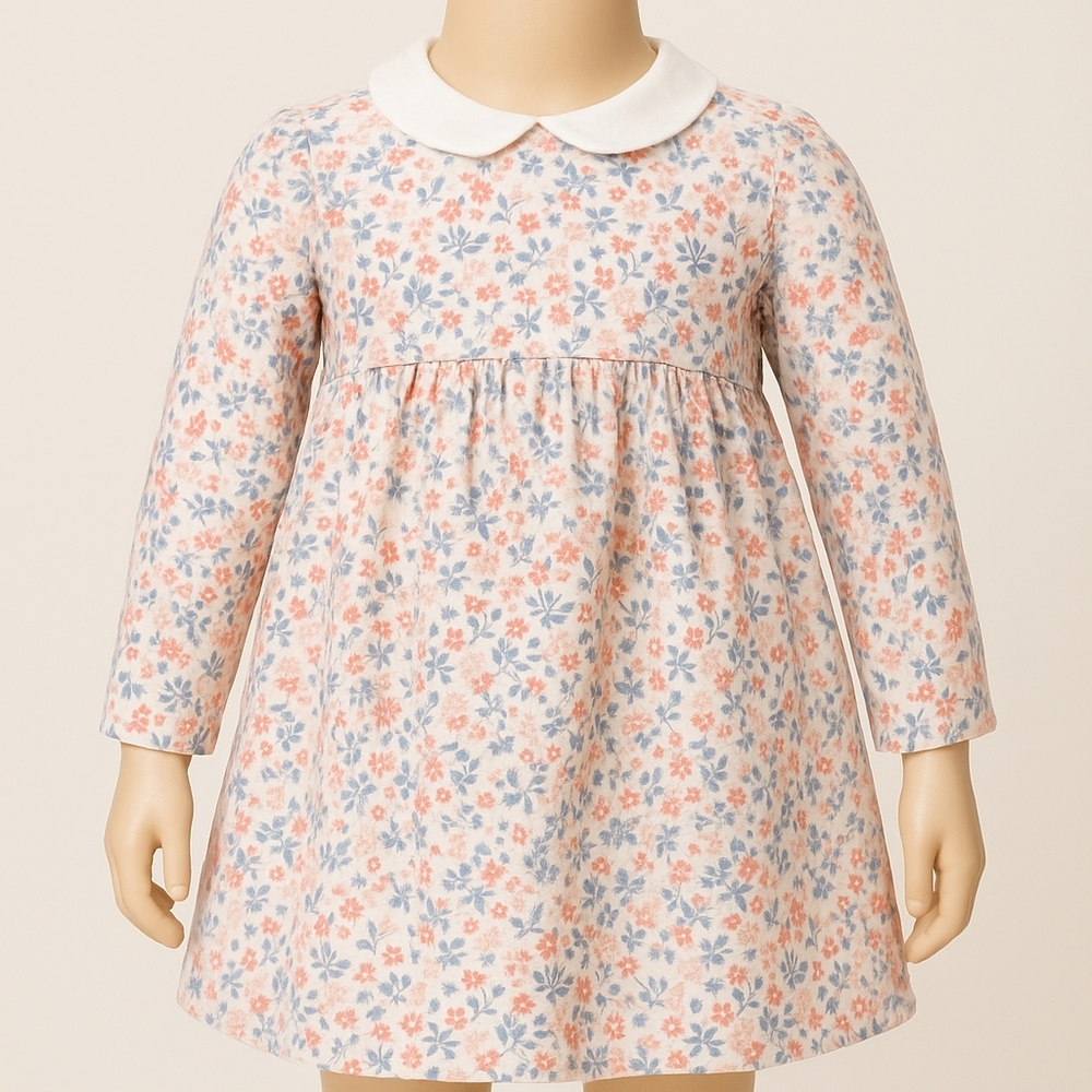 Adorable Floral Kids Dress with White Collar